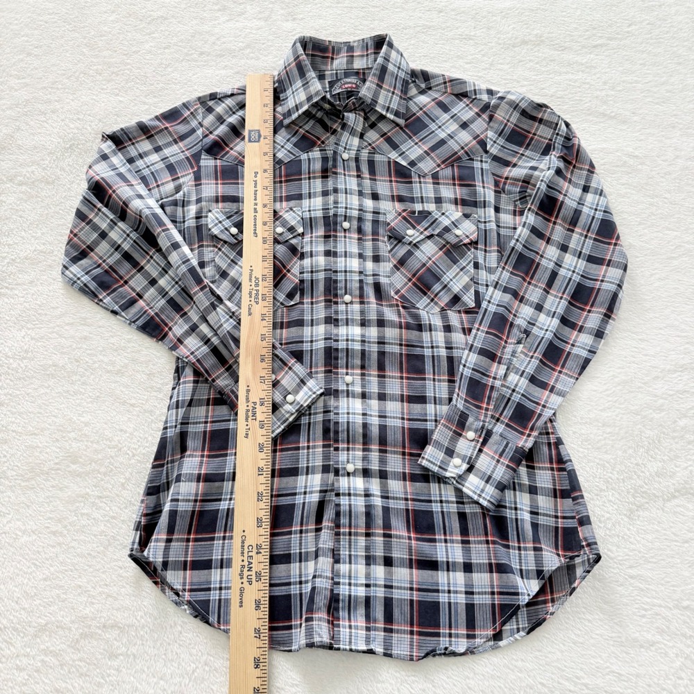 Levi Strauss & Co Western Pearl Snap Shirt Men's Small Blue Plaid Lg Sleeve USA - Picture 4 of 10